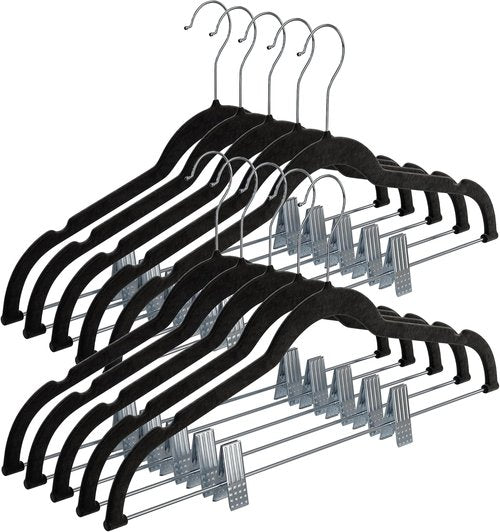 Home-it Pants Hangers - 10 Pack Black Velvet Non-Slip Clips for Space-Saving Clothing Storage