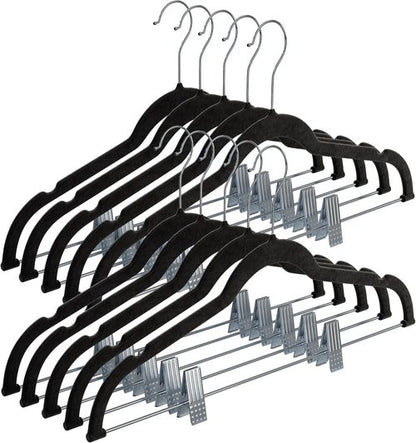 Home-it Pants Hangers - 10 Pack Black Velvet Non-Slip Clips for Space-Saving Clothing Storage