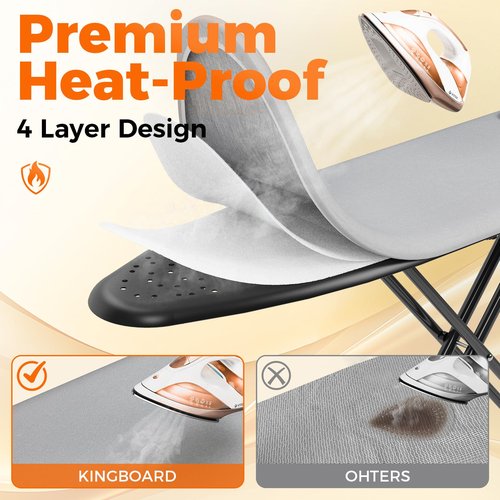 APEXCHASER Ironing Board, Compact Iron Board with Silicon Mat, Foldable Ironing Board with Heat Resistant Cover, 7 Height Adjustable, Space Saver Iron Board,13x43 Solid Grey