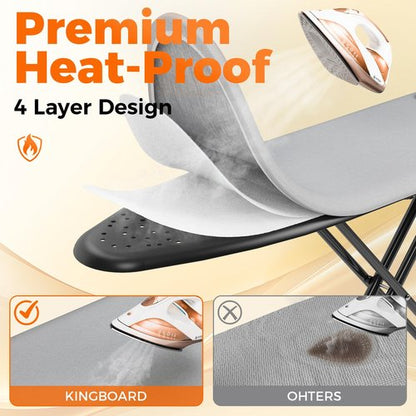 APEXCHASER Ironing Board, Compact Iron Board with Silicon Mat, Foldable Ironing Board with Heat Resistant Cover, 7 Height Adjustable, Space Saver Iron Board,13x43 Solid Grey