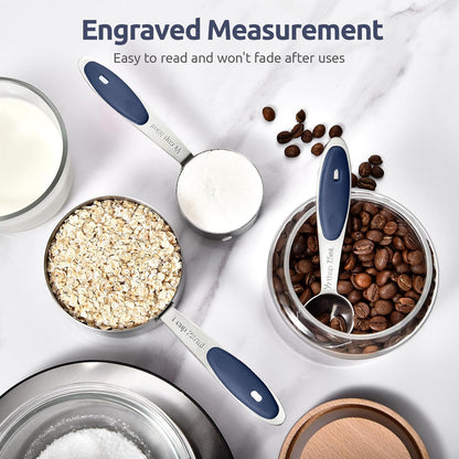U-Taste Measuring Cups and Spoons - Food Grade 18/8 Stainless Steel Set of 10 with Upgraded Handle (Midnight Blue)