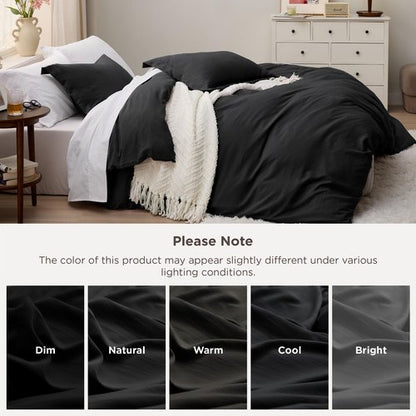 Bedsure Black California King Duvet Cover - Prewashed Cotton-Like Polyester Extra Soft Bedding Set, Includes 1 Cal King Duvet Cover 104x98 Inches with Zipper Closure & 2 Pillow Shams, No Comforter