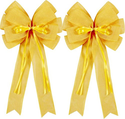 Hongsome Large Yellow Easter Wreath Bow Decor - Classic Glitter String & Burlap Ribbon | 2 Pcs Set