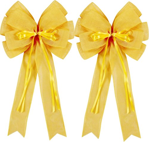 Hongsome Large Yellow Easter Wreath Bow Decor - Classic Glitter String & Burlap Ribbon | 2 Pcs Set