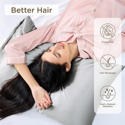 Bedsure Satin Pillowcase - Silky Silver Grey Pillowcases for Hair & Skin | Queen Size 20x30 Inches, Set of 4