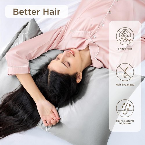 Bedsure King Size Satin Pillowcase Set - Silver Grey 20x36 Inch Covers for Hair & Skin Care