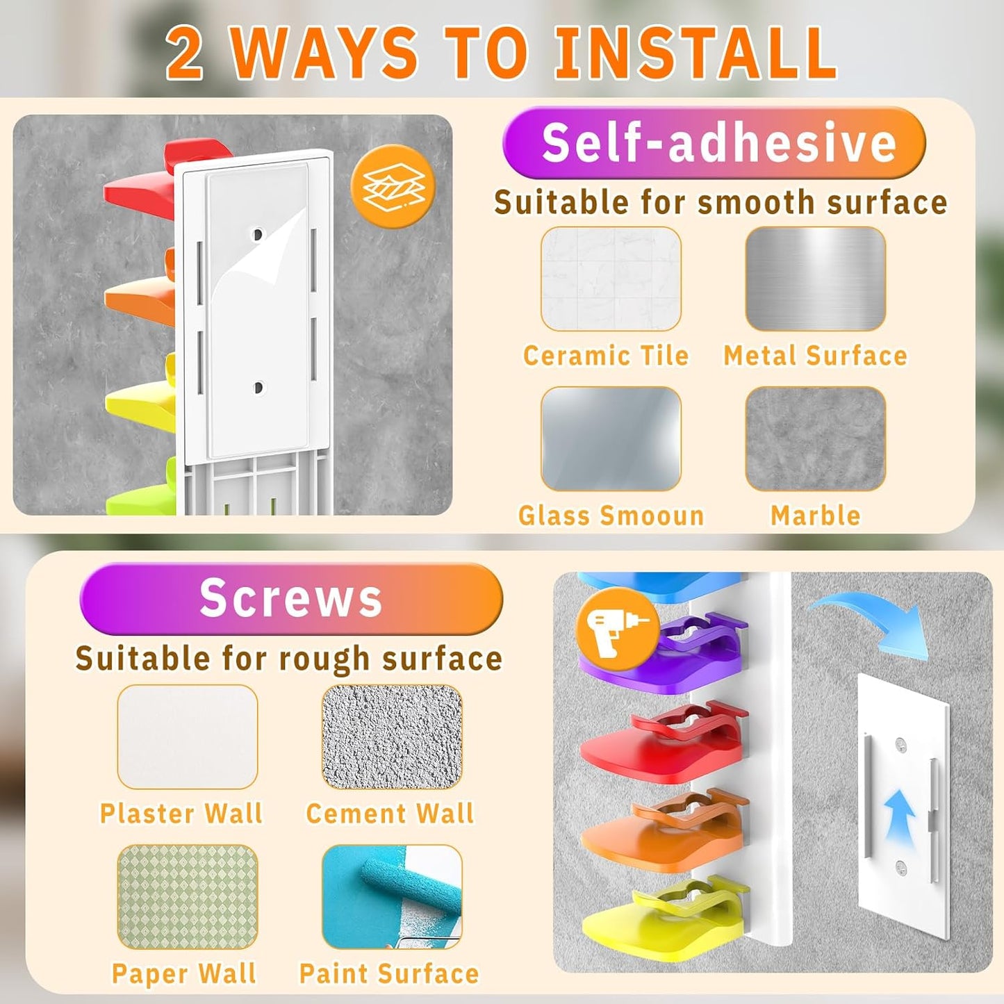 Volnamal Hat Organizer - 2 Pack Baseball Cap Rack Holds Up to 40 Hats | Space-Saving Wall Hanger (White & Color)