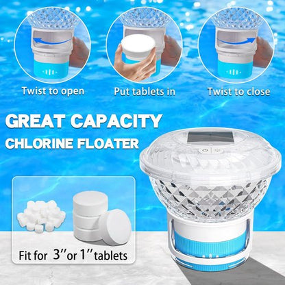FineBud 2025 Solar Chlorine Floater - Colorful Light & Adjustable Flow for Pools & Hot Tubs