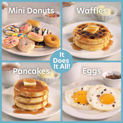Mini Breakfast Maker by [Brand Name] - 3-in-1 Waffle, Donut, Pancake & Egg Cooker - Compact Nonstick Electric Appliance with Interchangeable Plates