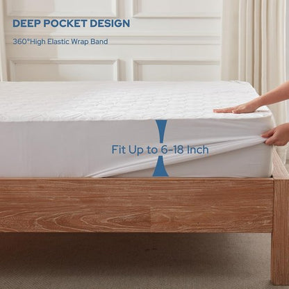 BEDLORE Waterproof Mattress Protector - King Size Noiseless Pad with Deep Pocket (6"-18") - Soft & Washable