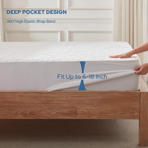 BEDLORE Waterproof Mattress Protector, RV Queen Size Mattress Pad Noiseless with Deep Pocket 6"-18" Depth, Soft Breathable Dirt-Proof Bed Mattress Cover Washable (White)