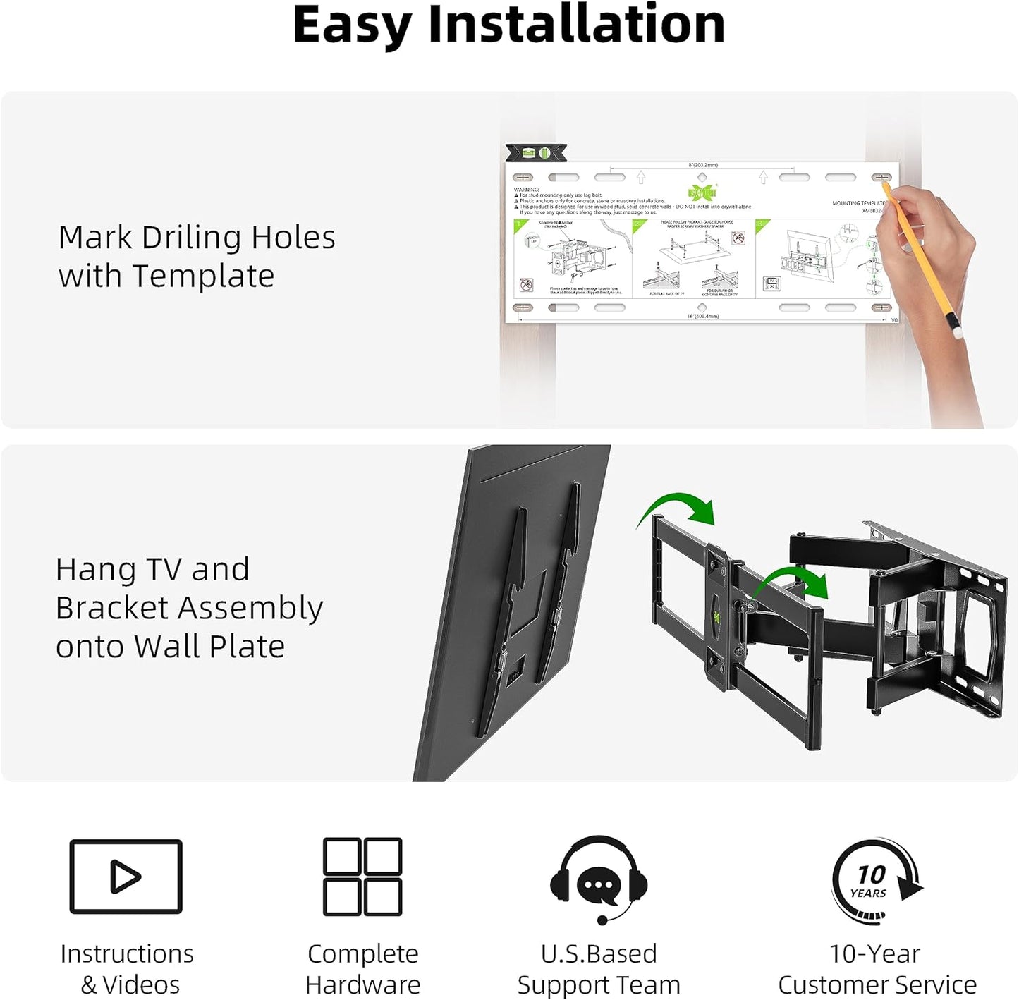 USX MOUNT Full Motion TV Wall Mount - Swivel & Tilt for 37"-84" Flat Screens | Max VESA 600x400mm, 120 lbs Load