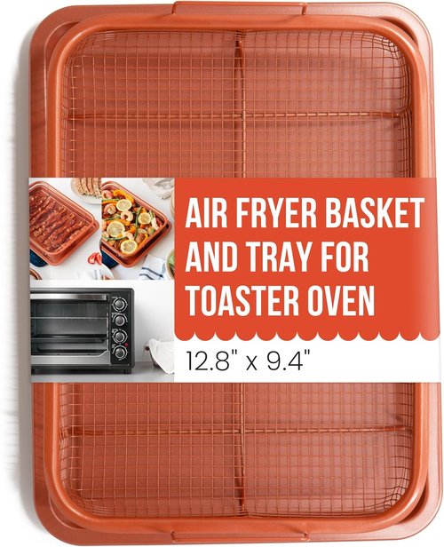 Chef Pomodoro Air Fryer Tray - Copper Crisper Tray Set for Oven & Toaster Oven | 2-Piece Baking Pan