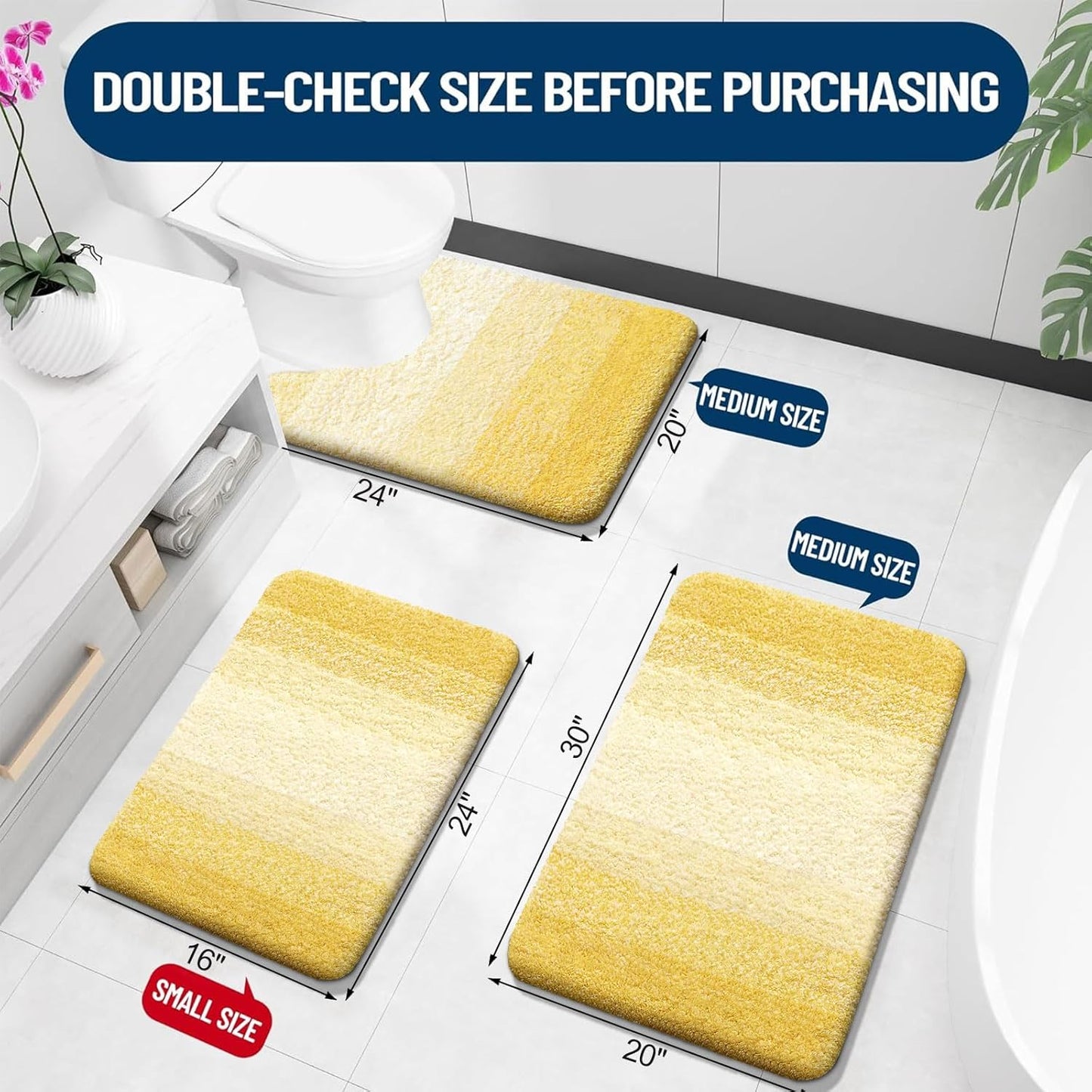 OLANLY Bathroom Runner Rug - Extra Soft Microfiber Mat, Quick Dry & Washable, 47x20 Inches, Yellow