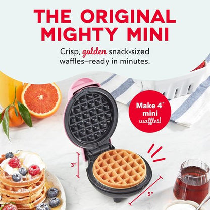 Dash Mini Waffle Maker | Compact Electric Iron for Creative Treats - Easy-to-Clean PTFE Nonstick - Pink