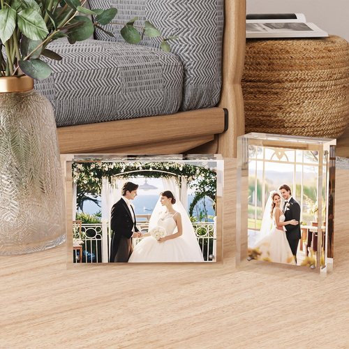 Egofine 8x10 Acrylic Frames 4 Pack, 20mm Thicker Frameless Clear Picture Frames, Double Sided Magnetic Picture Frames, Free Standing Desktop Display