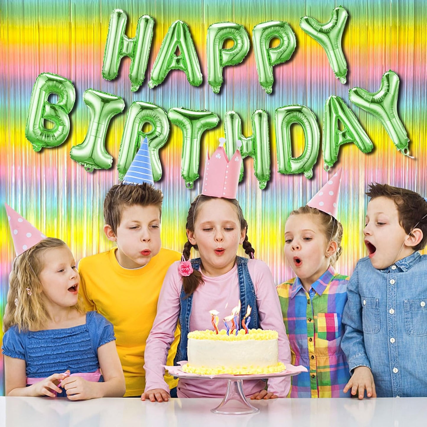 Skiennix Pastel Rainbow Foil Fringe Curtain - Vibrant Tinsel Streamers for Birthday & Easter Decor