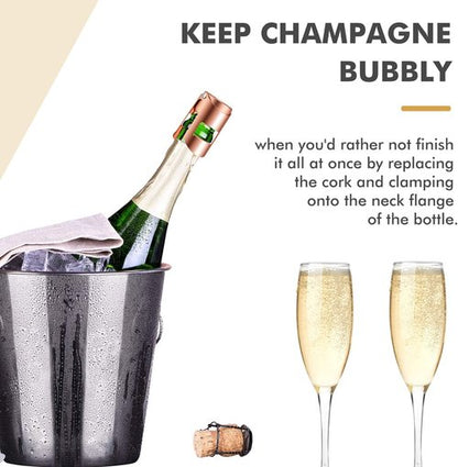 HYZ Champagne Stoppers - Stainless Steel Sparkling Wine Bottle Stopper with Pure Silicone Air Tight Seal - Professional Wine Saver for Champagne，Prosecco and Cava (2Pack Rose Gold)