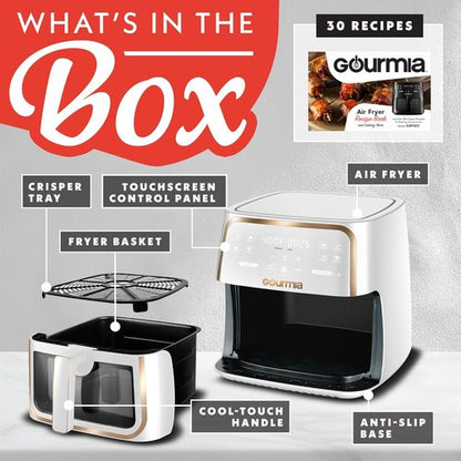 Gourmia 8 Qt Air Fryer - Digital Display, 8 Presets, FryForce 360° Technology & Easy View Window - White