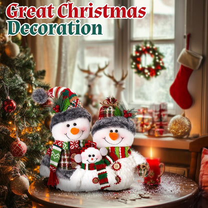 WEWILL 12'' Christmas Snowman Figurine - Cozy Family Tabletop Decor for Holiday Cheer
