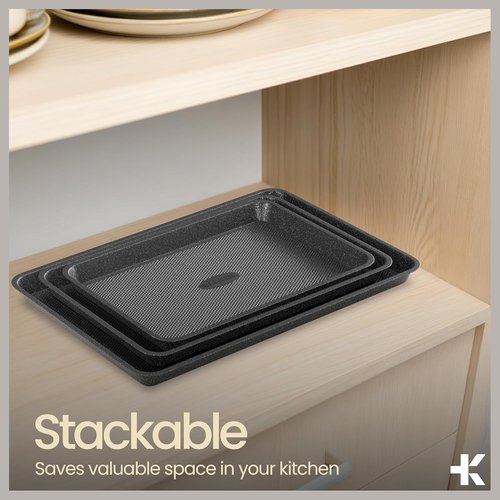 BAKKEN Nonstick Baking Pans Set - 3 Sizes with Diamond Texture Bottom | Oven Safe Up to 450°F, Gray Marble