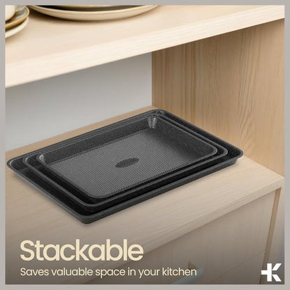 BAKKEN Nonstick Baking Pans Set - 3 Sizes with Diamond Texture Bottom | Oven Safe Up to 450°F, Gray Marble