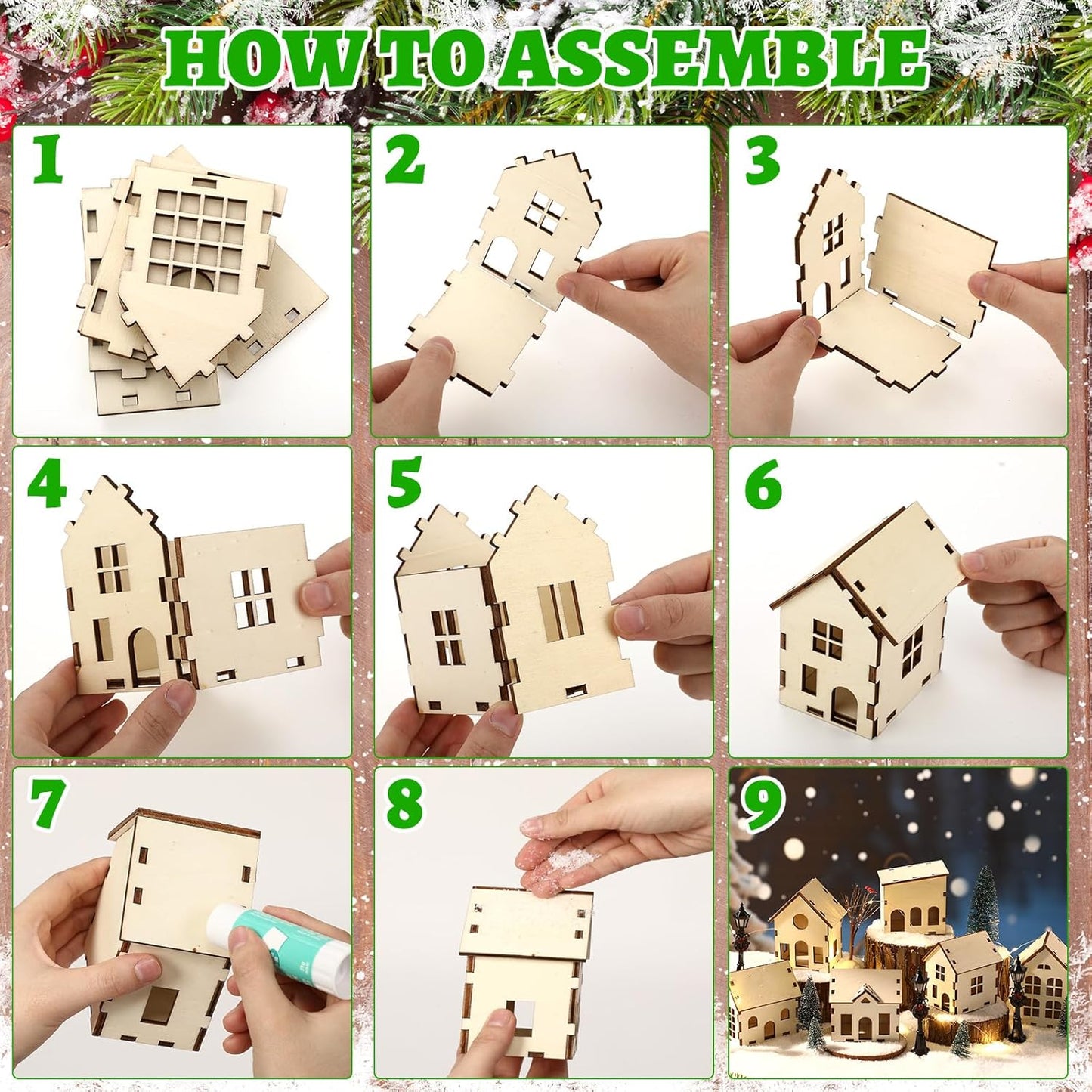 Pinkunn 19-Piece DIY Christmas Village Set - Mini Wooden Houses for Winter Decor | Perfect for Tabletop Display