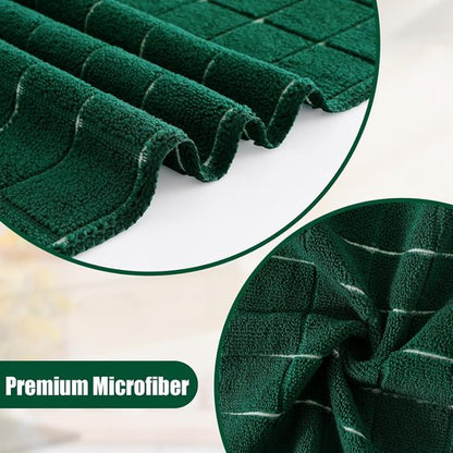 Homaxy Microfiber Kitchen Towels - 12 Pack Soft & Absorbent Dishcloths | Quick Drying Rags in Dark Green, 28 x 16 & 12 x 12 Inch