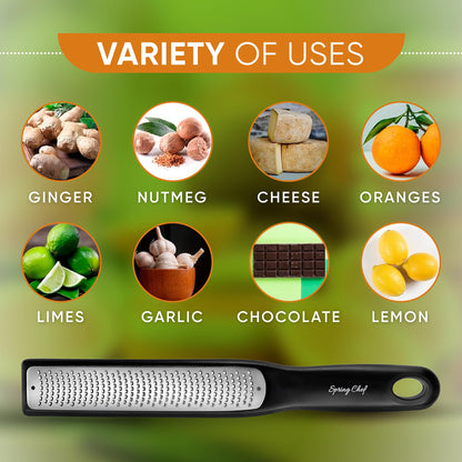 Spring Chef Heavy Duty Can Opener with Soft Grip Handles & Stainless Steel Lemon Zester, Fine Shred - 2 Product Bundle - Black