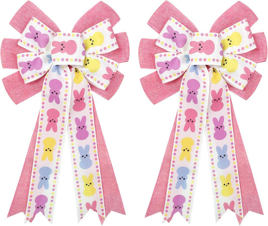 Yuubin Easter Bows - 2 Pcs Large 12x20 Inch Spring Decor with Bunny | Perfect for Wreaths & Baskets