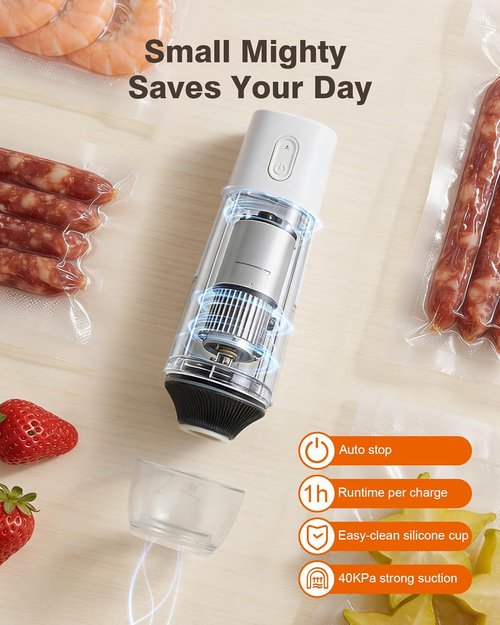Chef’s Design Vacuum Sealer - Compact Handheld Food Preserver with 30 Reusable Bags | Professional-Grade Pebble