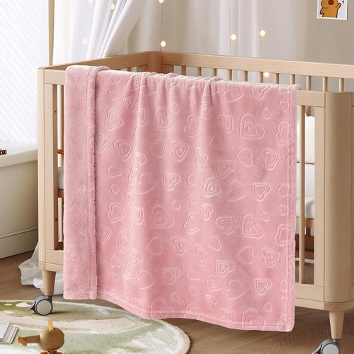 BORITAR Baby Blanket - Ultra Soft Fleece Heart Design for Girls | Warm & Lightweight, 30x40 Inch, Blush Pink