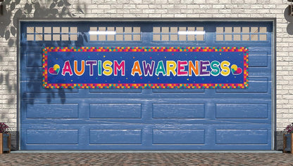 Nepnuser Autism Awareness Fence Banner - Love Needs No Words | Large 1.6 x 8.2 ft Outdoor Sign