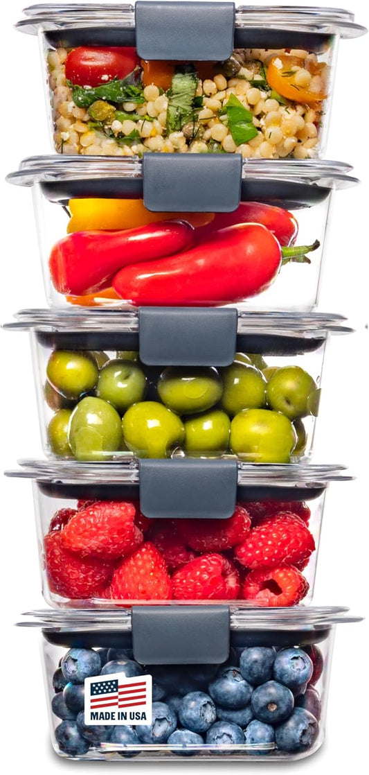 Rubbermaid Brilliance Food Storage Containers - BPA-Free, Leak-Proof, 1.3 Cup, 5 Pack, Microwave & Dishwasher Safe