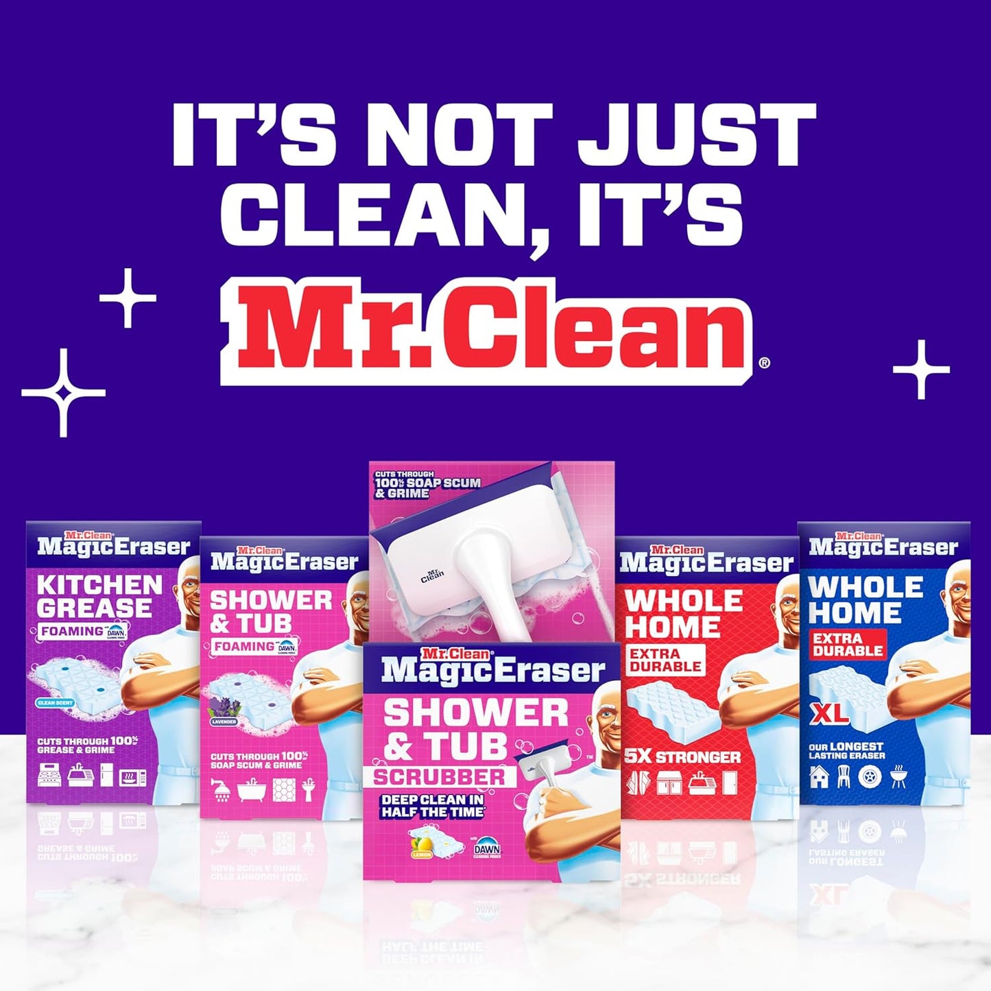 Mr. Clean Magic Eraser Bathroom Cleaner - All-in-One Shower & Tub Scrubber Kit | 2 Scrubbers & 5 Foaming Erasers