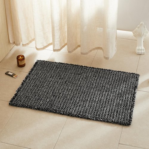 TYUU Black and White Bathroom Rugs, Waffle Bath Mat Non Slip Washable Super Absorbent Quick Dry Boho Farmhouse Bathroom Decor, 36"x24" Black and White