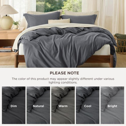 Bedsure Duvet Cover Queen Size - Soft Double Brushed Bedding Set for Kids & Adults, Zipper Closure, 3 Pieces, Includes 1 Duvet Cover (90"x90") & 2 Pillow Shams, NO Comforter, Dark Grey