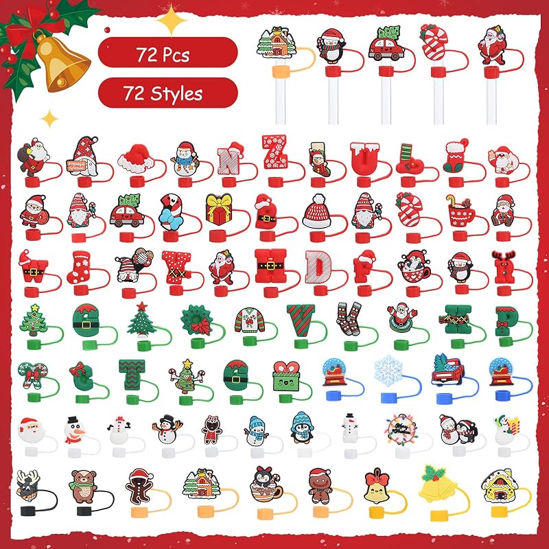Honeydak Christmas 72 Pcs Straw Toppers for 30/40 oz Tumblers – Variation: Christmas
