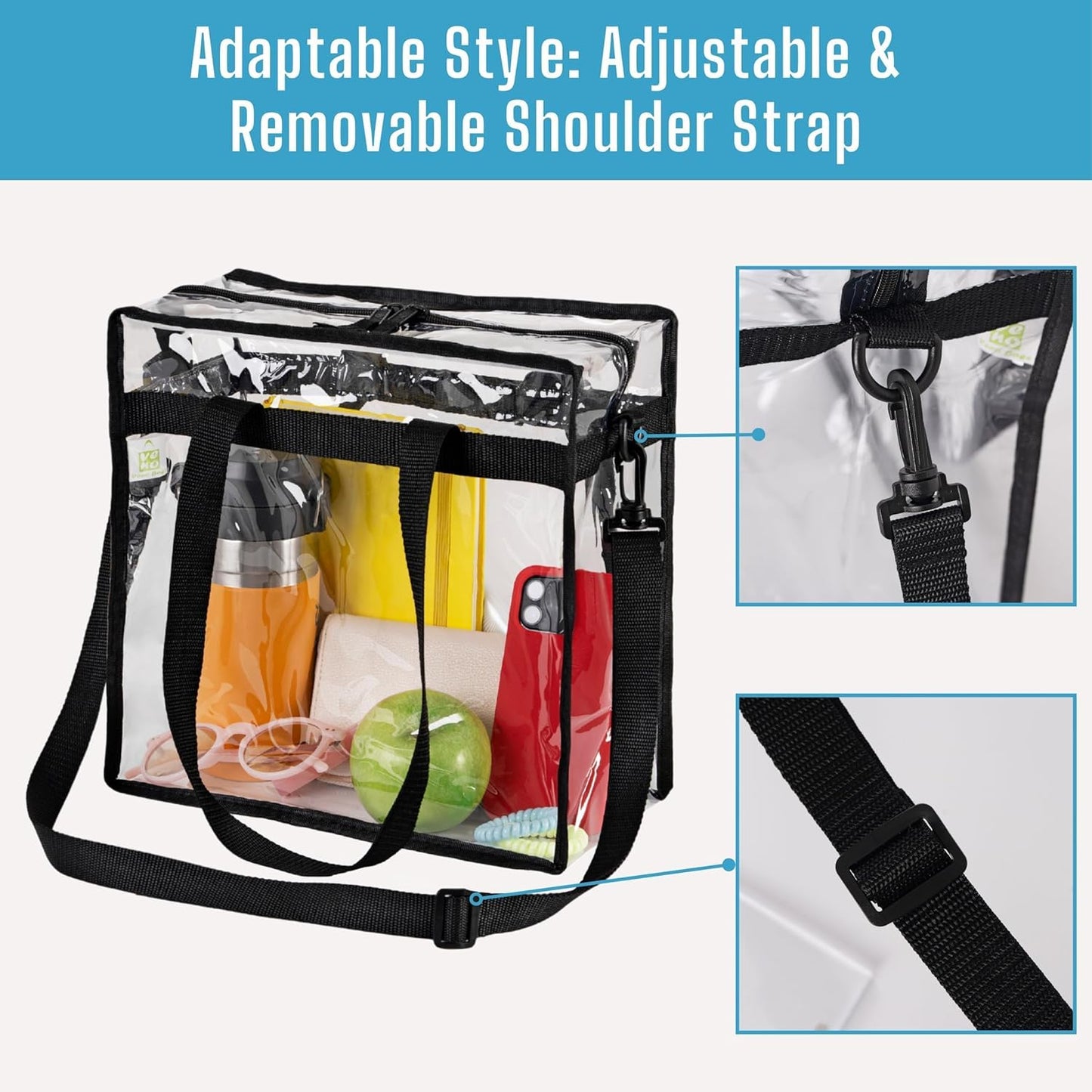 VENO Clear Tote Bag - Stadium Approved 2-Pack | Large Transparent Crossbody Bags for Events