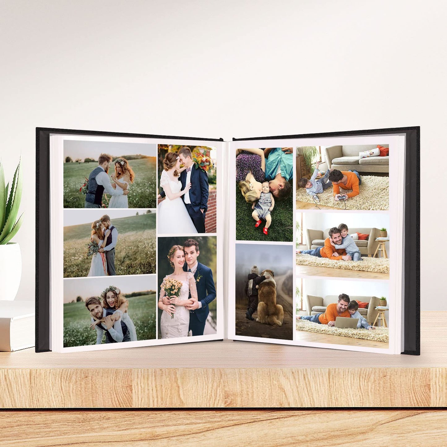 Photo Album Self Adhesive Pages for 4x6 5x7 8x10 Pictures Scrapbook Magnetic Photo Albums with Sticky Pages Books with A Metallic Pen for Baby Wedding Family 13.2x12.8 Black 60 Pages