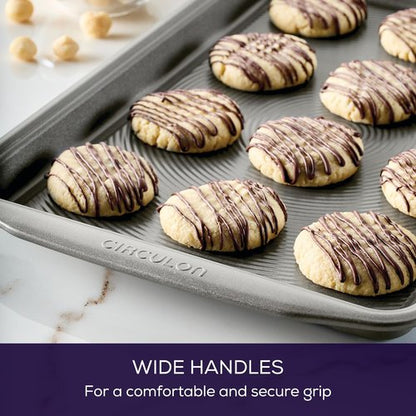 Circulon Bakeware Baking Sheet Set - 3-Piece Cookie Pan & Cooling Rack in Gray