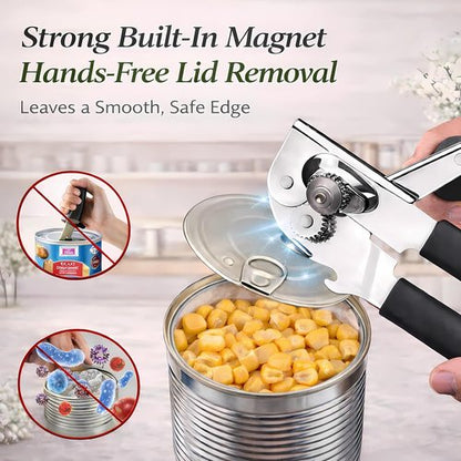 Heavy Duty Manual Can Opener by [Brand Name] - Stainless Steel Hand Crank with Magnetic Lid Lifter & Bottle Opener