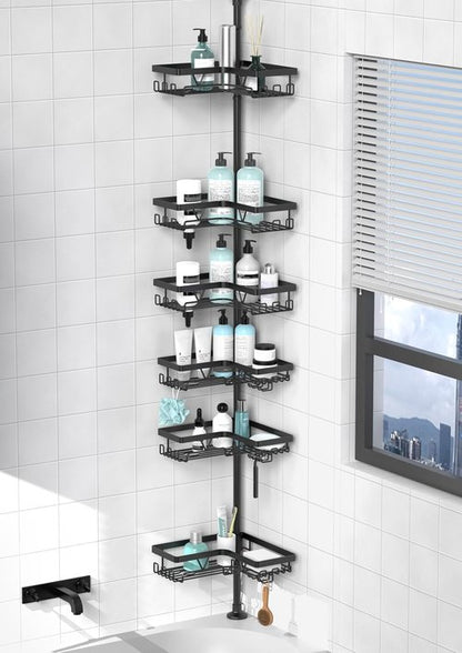 KEGII Corner Shower Organizer - 6-Tier Tension Pole Caddy | Waterproof & Rustproof, Adjustable 25-114.2 Inch