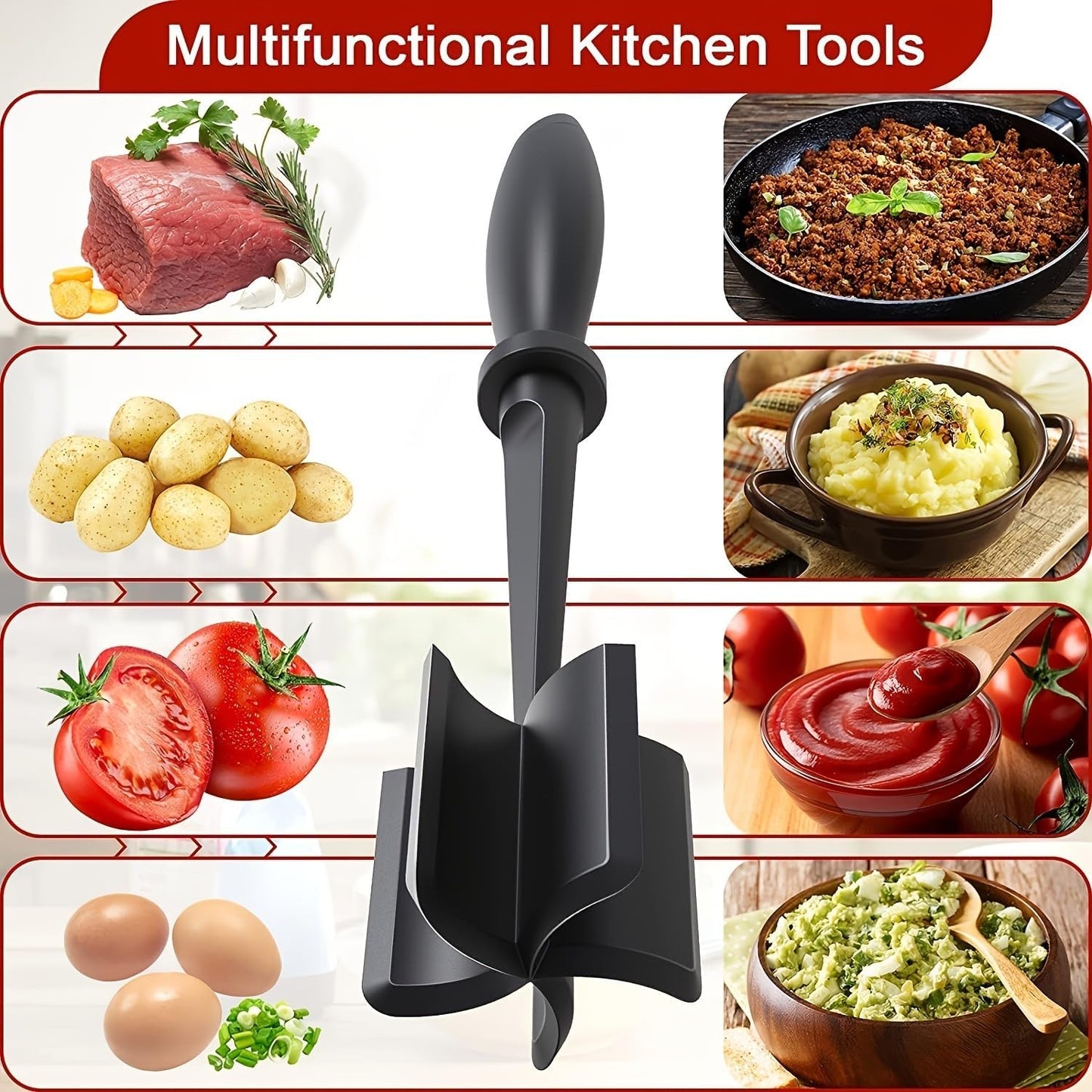 Skiennix Meat Chopper - Versatile Ground Beef Masher Tool for Easy Food Preparation | Durable Plastic Design
