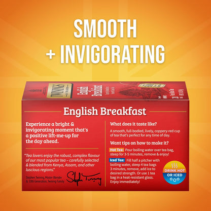 Twinings English Breakfast Black Tea - Flavorful & Robust Caffeinated Bags | 20 Count (Pack of 6)