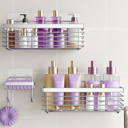 ODesign Shower Caddy - 3 Pack Stainless Steel Wall-Mounted Shelves | No Drilling, Rustproof, Silver