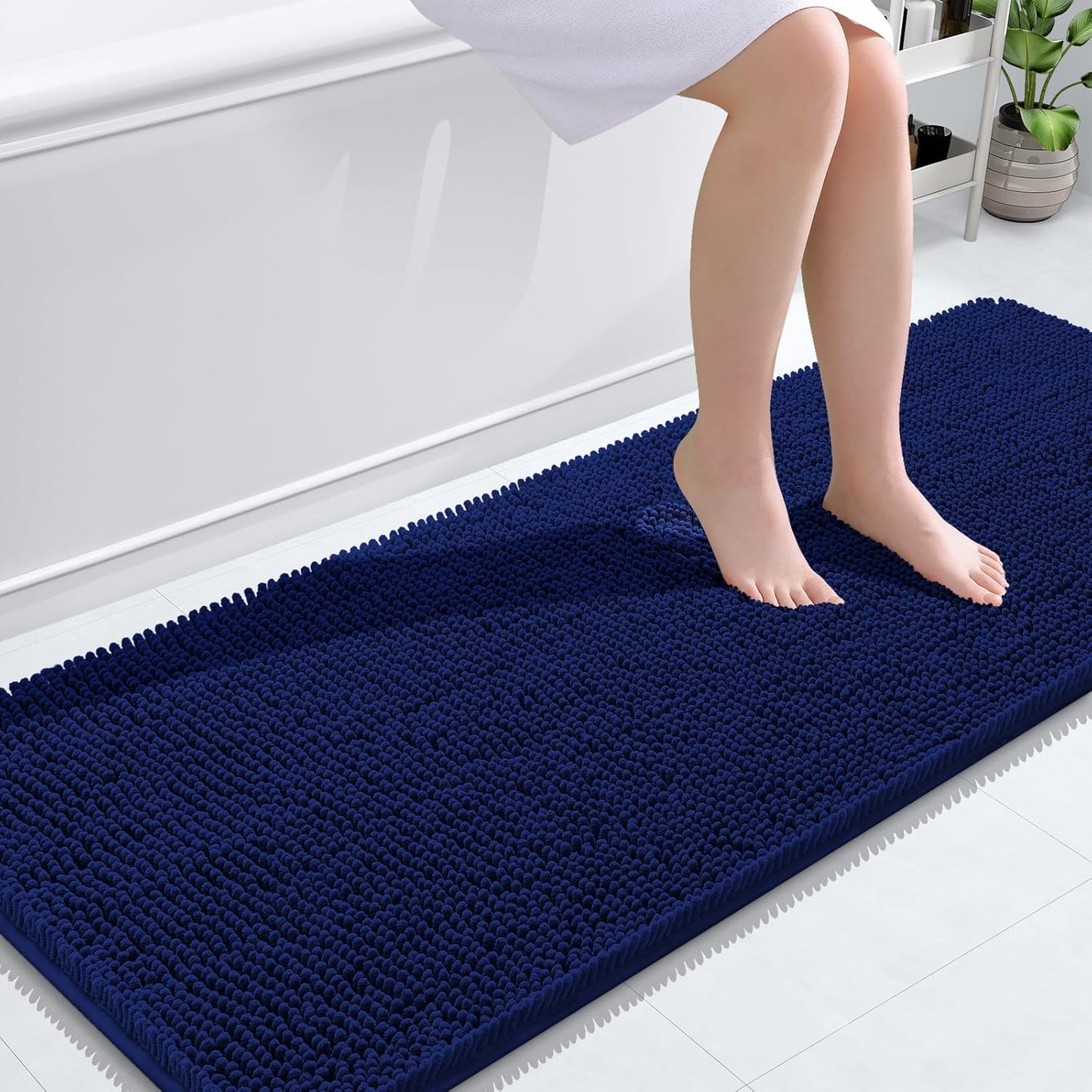OLANLY Bathroom Runner Rugs - Extra Soft Chenille Bath Mats | Quick Dry & Machine Washable, Navy 59x24