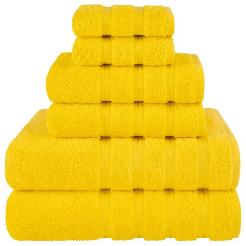 American Soft Linen Luxury 6 Piece Towel Set, 2 Bath Towels 2 Hand Towel 2 Washcloths, 600 GSM 100% Cotton Turkish Towels for Bathroom, Yellow Towel Sets