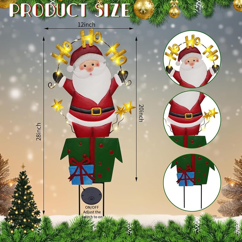 Solar Christmas Yard Sign Santa Claus 28 In Lighted Metal Garden Stake - Variation: Santa Claus