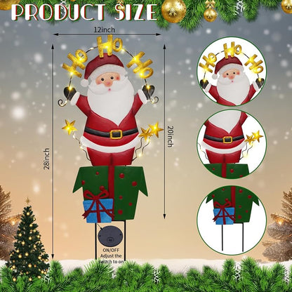 Solar Christmas Yard Sign Santa Claus 28 In Lighted Metal Garden Stake - Variation: Santa Claus